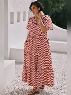 Anthropologie Rust and Cream Chevron Somerset Maxi Dress Sz 1X